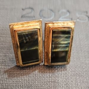 STERLING T2 Gold Tone‎ Black Onyx Gray Mens Cufflinks